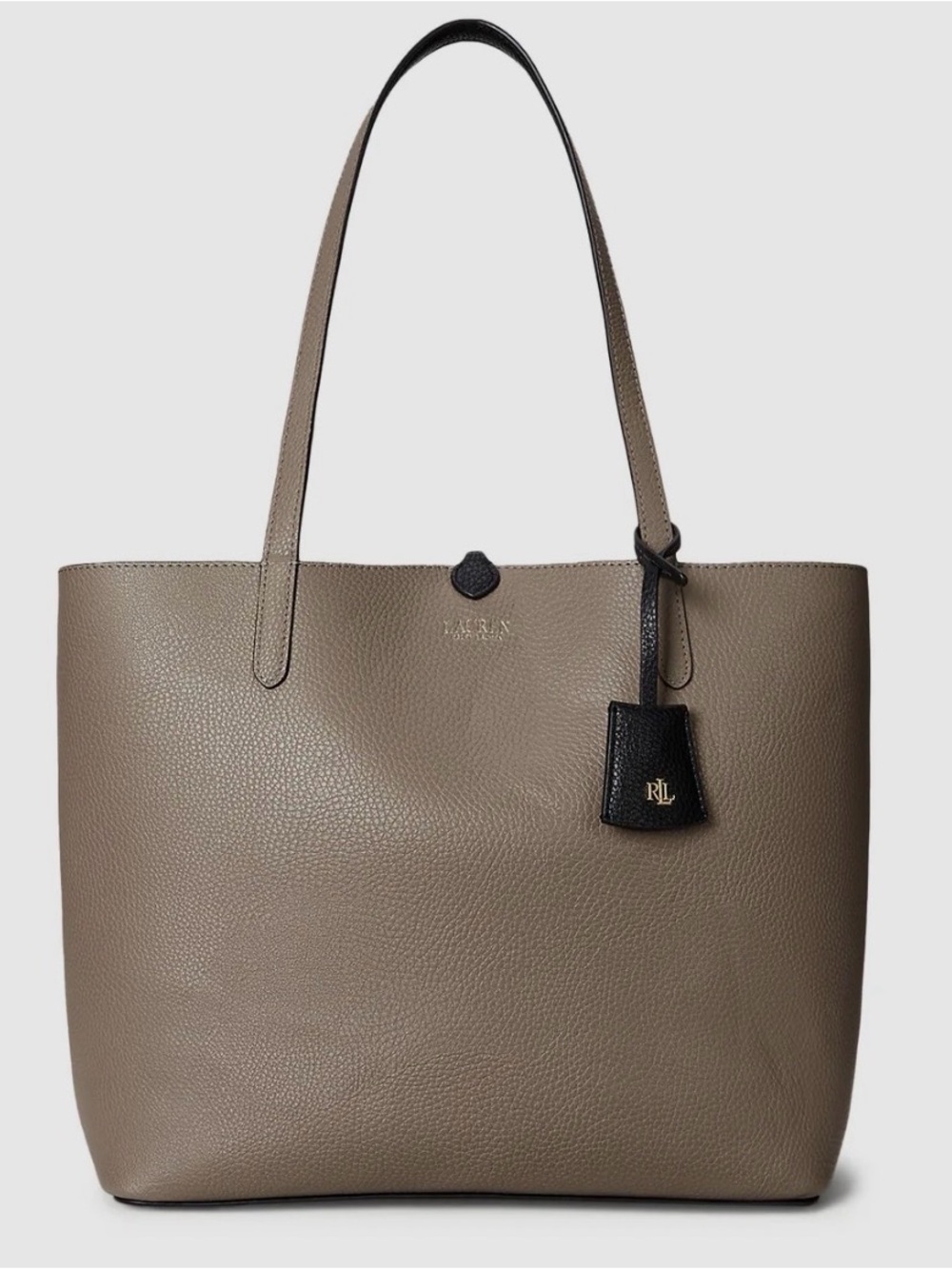 Lauren Ralph Lauren Black Pebbled Leather Tote with Wristlet - Picture 6 of 11